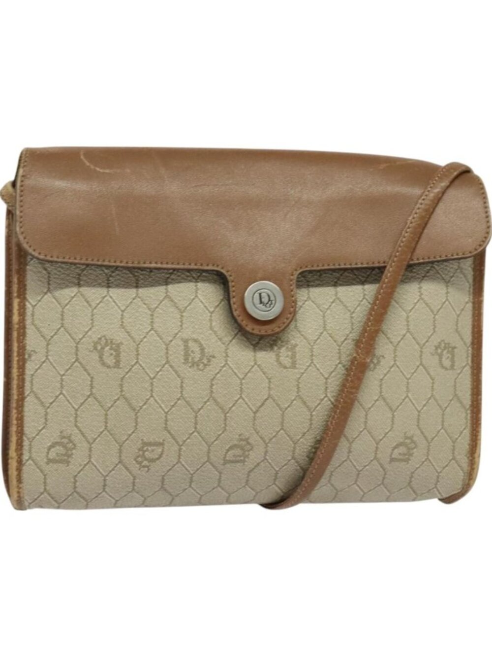 Christian Dior Honeycomb Canvas Shoulder Bag PVC Beige